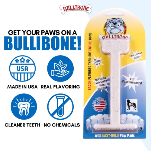 Bullibone Nylon Dog Chew Toy for Aggressive Chewers - Dental Hygiene Bone with Bacon Flavor, Durable Tough Chew Toys for Large Dogs, Indestructible Dog Bone - 2 Pack - size: Large - 2 Pack