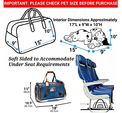 Mr. Peanut's Airline Approved Soft Sided Pet Carrier, Low Profile Gold Series Tote, Premium Brand Self Locking Zippers, Under Seat Compatibility, Plush Faux Fleece Bedding with a Sturdy Plywood Base - color: Deja Blue