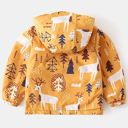 Happy Cherry Toddler Boy Girl Fleece Lined Jackets Waterproof Hooded Windbreaker Coat for Winter Fall 2023 - color: Thick Yellow Moose, size: 6 Years