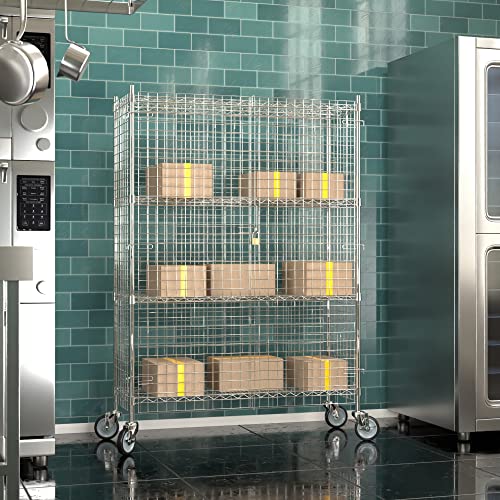 Commercial Grade NSF Listed Metal Wire Mesh Storage Chrome Mobile Security Cage Kit, 18" x 48" x 70", Perfect for Warehouse, Grocery Store, Restaurant, Dishroom - color: Chrome, size: 18" x 48" x 69"