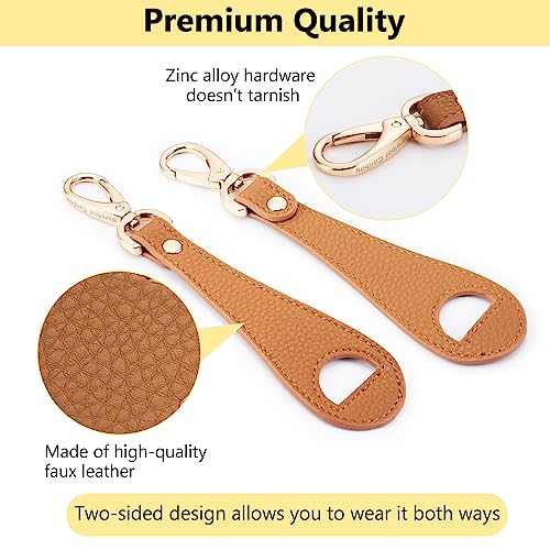 Hat Clip for Travel, Cap Holder Strap for Bags | Faux leather tab, zinc alloy clasp, fits baseball snapback and ponytail caps, mouse ear holder, hands free travel - color: Brown