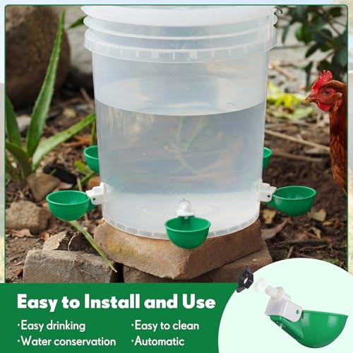 LemonRoad 30 Set Automatic Chicken Waterer Cups with 1/2" PVC Tee Fitting Chicken Drinking Bowl, Poultry Drinker Mounting Hole Opener,Water Dispenser Feeder for Duck, Goose, Turkey, Pigeon(Green) - color: Green