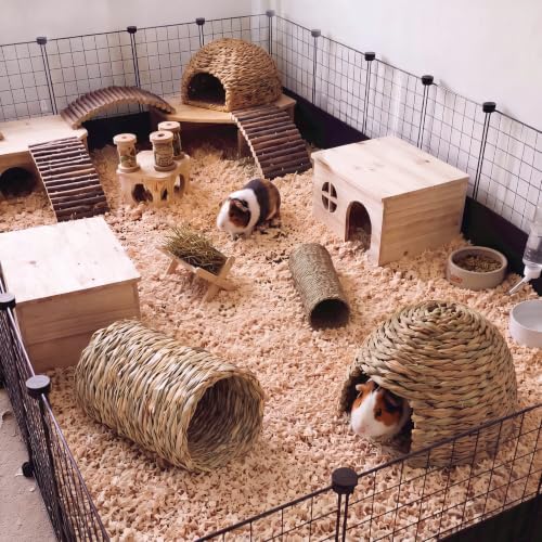 3 Pcs Guinea Pig Natural Grass Tunnel Set - Bunny Hideout House & Explore Tube, Winter Warm Small Animal Hideaway Toys for Syrian Hamsters Rats Chinchillas