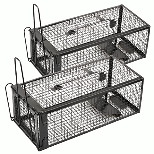 2-Pack Rat Traps Humane Live Mouse Vole Chipmunk Trap Cage (Black) | For Indoors and Outdoors, Catch and Release - color: Black