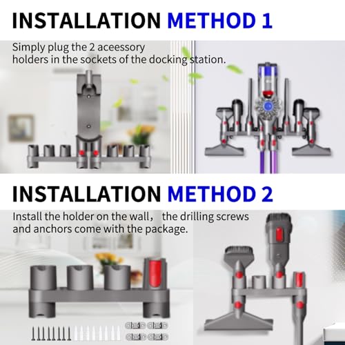 Premium Accessory Holders Compatible with Dyson V7 V8 V10 V11 V15 Cleaners | Flexible Extension Hose Mattress Tool Stiff Brush Soft Bristle and Flexible Crevice Tool for Home Cleaning - color: Wall Mount Accessory Holders