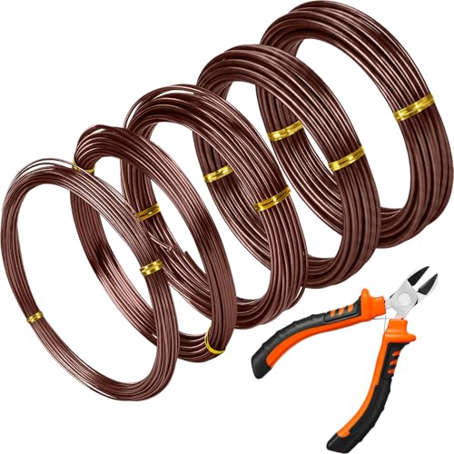 Mudder 5 Roll Aluminum Bonsai Training Wire Tree 1/1.5/2/2.5/3mm 118 Feet Total with Bonsai Wire Cutter Anodized Training for Holding Branches Small Trunks(Brown) - color: Brown, size: 1/1.5/2/2.5/3mm