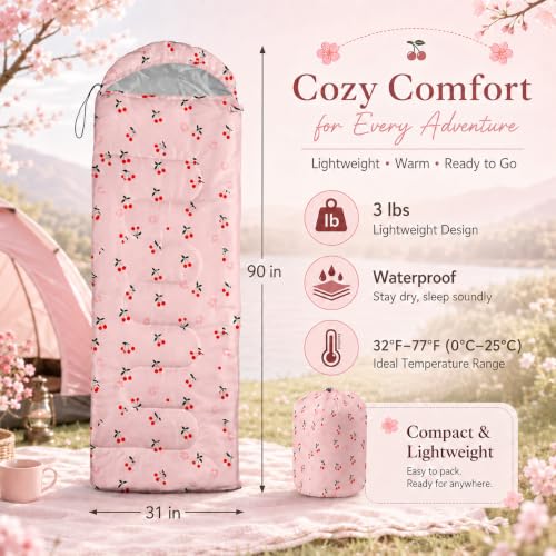 AILONEN Midnight Meow Sleeping Bag, Charcoal Cat Eyes Crescent Graphic, Portable Camp Sack Sleepover Style - color: Cherry1