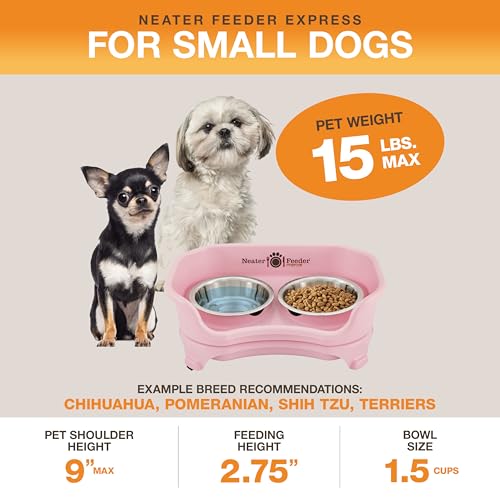 Neater Feeder Express Mess Proof Dog Bowls Elevated for Small Breeds Under 15 Lb, Made in USA, No Spill Raised Dog Food Bowl Stand, Stainless Steel Food and Water Bowl Set, Feeding Station, Pink - color: Pink, size: Small w/ Standard Bowls
