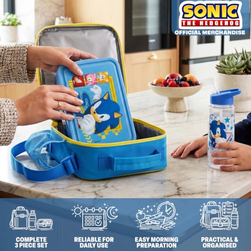 Get Trend Sonic the Hedgehog Boys Lunch Box 3Pc Set | Kids Insulated Lunch Bag with BPA-Free Water Bottle and Snack Box, Back to School Gifts for Boys - color: Blue Sonic