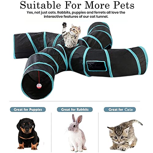 Upgraded Cat Tunnel Toy with 5 peek-a-Boo Windows, Large 4-Way Maze Tube | cat tunnels for indoor cats large,Collapsible Maze House Play Tube Interactive Toy for Cat Kitten Kitty Rabbit Black - size: 4-way Black