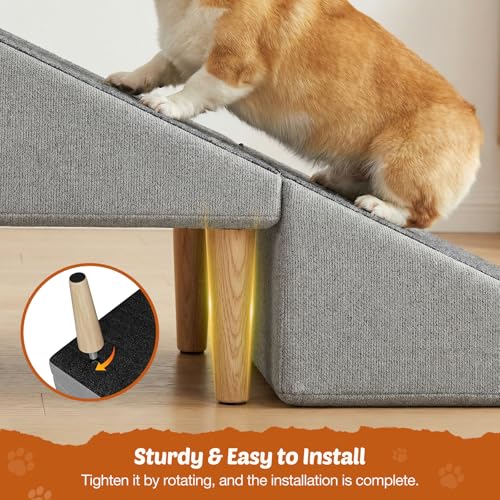 Foldable 15 Inch Dog Ramp, Ramply Split Ottoman with Detachable Washable Treads, 2-in-1 Folding Pet Ramps Stairs for Couch and Bed, Sturdy Ramp for Cats and Small to Medium Dogs - color: Light Gray
