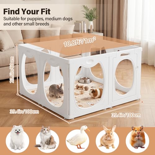 Clear PET Dog Playpen Indoor, 8-Panel Heavy-Duty Transparent Puppy Playpen, Modular Pet Fence Enclosure for Small Medium Dogs, Easy to Assemble (White, 24 Inch H, 8 Panels) - color: White