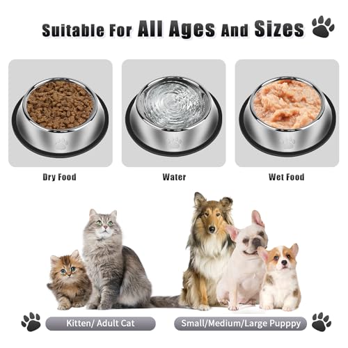 3Pcs Stainless Steel Dog Bowls Set with Dog Paw Pattern- Non-Slip Food and Water Bowl 20 Oz - Dishwasher-Safe, Rust Resistant Metal Pet Bowls for Small/Medium/Large Sized Pets - color: Dog Paw, size: 20 oz