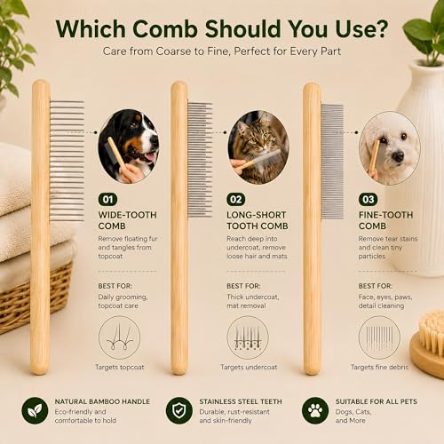 Cat Undercoat Rake & Dematting Comb, Cat Brush for Shedding | Long Haired Indoor Cats & Dogs, Detangling Brush for Matted Fur, Gently Removes Tangles, Knots & Loose Undercoat - color: Medium