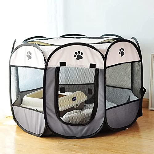 SENCONE Portable Pet Playpen for Cats, Kittens, Puppies, Indoor/Outdoor, S | Pop-Up/Fold-Flat Tent for Storage/Travel • Play & Exercise Pen for Small/Growing Pets • Recovery & Whelping Space • Grey - color: Gray, size: Small (29"*29"*17")