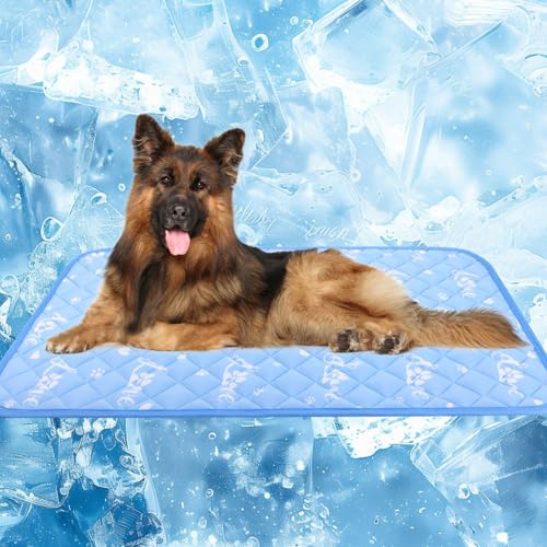 Dog Cooling Mat 59"x40" - Cool-Chill Cool Fiber,Double-Sided Cooling & Warm | Color-Changing Pet Cooling Pad for Dogs & Cats,Endothermic Summer Mat for Dogs & Cats,Foldable Washable, Blue - size: 59.0" Extra Large x 40.0" W x 0.5" Th