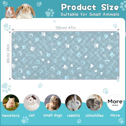 3 Packs Washable Guinea Pig Cage Liners with with Paw Print, Waterproof Guinea Pig Pee Pads Reusable Absorbent Bedding Anti Slip Mats for Small Animals Bunny Rabbit Hamster (Blue, 47 x 24in) - size: 47 x 24in / 3 Packs