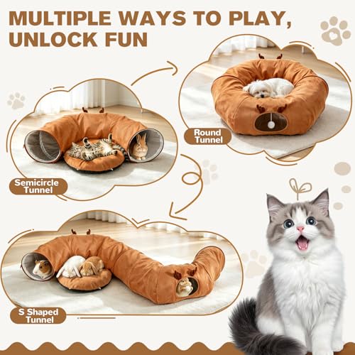 3-in-1 Bunny Tunnel Bed,Collapsible Rabbit Tunnel Toy,Portable Playground | Multi-Functional Collapsible Tunnel Tubes Toys, Three Play Shapes, Suitable for Cats, Puppies, Rabbits, and Ferrets - color: orange