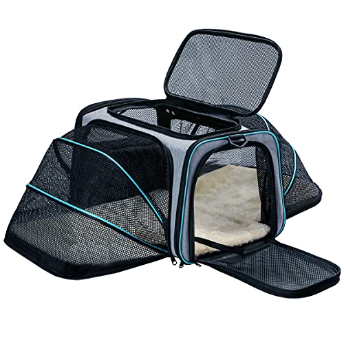 Cat Dog Carrier - Airline Approved Expandable Soft-Sided Pet Carrier with Removable Fleece Pad and Pockets, for Cats/Puppy and Small Animals Large(2 side expandable) | 2 Side Expandable, Removable Fleece Pad, Pockets, For Cats/Puppy Small Animals - size: