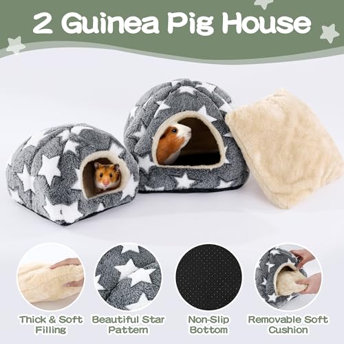 3 Pack Guinea Pig House Accessories, 2 Cozy Guinea Pig Bed and Hideout Tunnel, Chinchillas Hideout for Hamster, Rabbit, Bunny, Chinchillas (Gray) - color: Gray