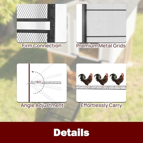 Chicken Coop Ramp 47.4″L,Chicken Coop Accessories and Ladder | for Henhouse Backyard or Farm with Length Adjustable Metal Coop Ramps for Feet Problem or Cannot Fly Chickens Sturdy Black
