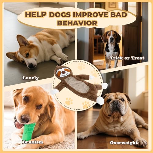 Squeaky Dog Toys for Small & Medium Breeds, Soft No Stuffing Interactive Puppy Teething Chewing Toy with Crinkle Paper, Best Birthday, Christmas, Halloween, Easter Gift, Flat Sloth - color: Sloth