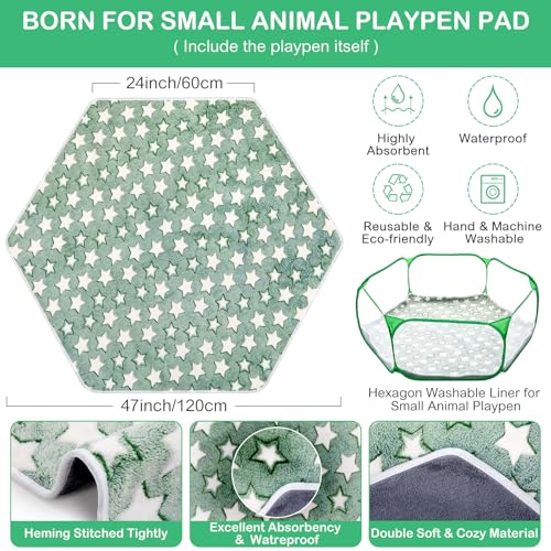Hamster Playpen with Mat Small Animal Cage Tent Breathable Transparent Guinea Pig Playpen Waterproof Portable Yard Fence Mat Foldable Exercise Cage Outdoor Indoor (Green,Star) - color: Green