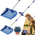 2-in-1 Chicken Poop Scooper & Rake, 10 Inch Chicken Coop Scoop with 37" to 65" Adjustable Stainless Steel Handle, Pooper Scooper Set with Gloves, Pet Farm Animal Waste Cleaning Tools (Blue) - color: Blue
