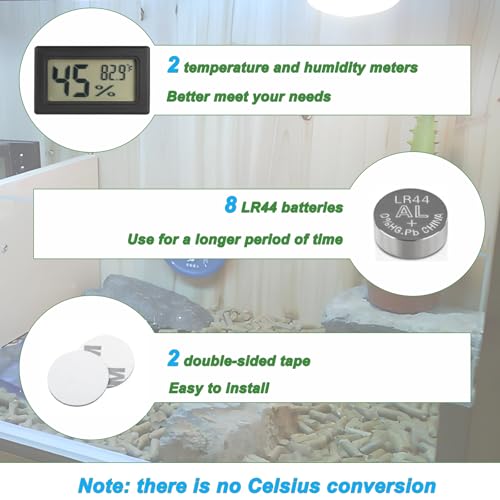 Reptile Thermometer and Humidity Gauge Digtal Terrarium Thermometer Rectangle Bearded Dragon Cage Accessories Reptile Temp and Humidity Gauge for Leopard Gecko Hermit Crab Gecko Lizard Etc 2pc - size: rectangle