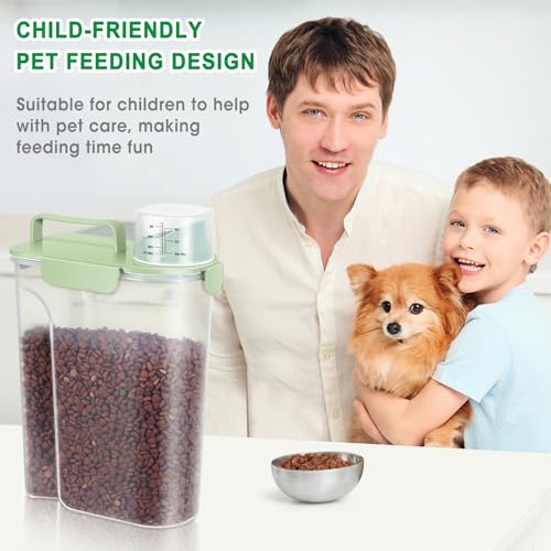 TBMax Travel Dog Food Storage Container 5 lbs with Dog Bowl, Airtight Pet Cat Food Storage Dispenser with Large Spout & Measuring Cup for Kibble Dog Treat Bird Seed Container -Green - color: Green 6Qt