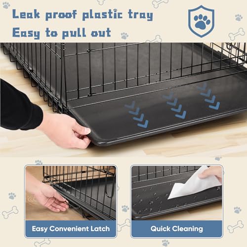 DUMOS Dog Crate 30 Inch, Foldable Puppy Small Medium Dog Cage Pet Kennel | Single Door Metal Wire, Plastic Leak-Proof Pan Tray, Portable Indoor Outdoor Training Travel - size: 30.0"L x 18.0"W x 19.5"H