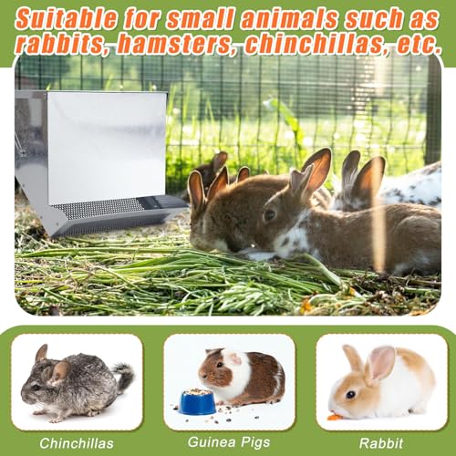 2 Pcs Rabbit Feeder for Cages Small Animal Food Pellet Dispenser with Lid Metal Chicken Grit Oyster Shell Squirrel Feeders Outside(11.8 Inches,Mesh Bottom,Silver) - color: Silver, size: 11.8 Inches, style: Mesh Bottom