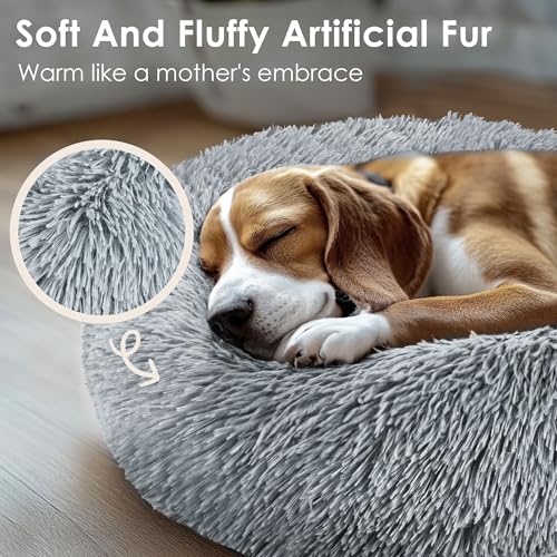 Dogs Bed for Small Dogs, Anti-Anxiety Washable Round Bed (Light Grey, 24.0" L x 24.0" W x 8.0" Th) - color: Light Grey, size: 24.0"L x 24.0"W x 8.0"Th