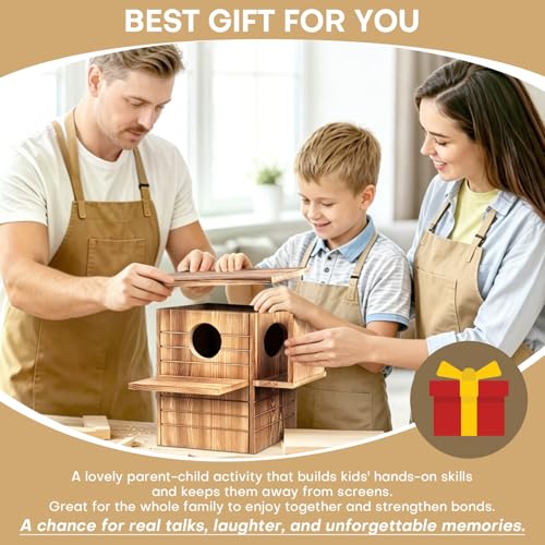 Squirrel House for Outside with Feeder, 2-in-1 Weatherproof Pine Wooden Large Squirrel Nesting Box with Predator Guard & Easy Assembly, Chipmunk House for Breeding Living, Year-Round Shelter