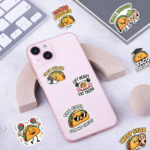 Vybonz Taco Sticker Funny Food Decal Mexican Cuisine Cartoon | Taco Stickers with Funny Food Quotes for Taco Lovers, Restaurant Fans, Laptop, Water Bottle and Notebook Use - color: Taco, size: 3in