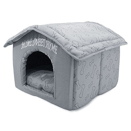 Best Pet Supplies Cat Bed for Indoor Cat, Domed Tent House with Removable Pillow, Covered Cat Cave for Small Dog, Puppies and All Breeds of Cats - Silver w/ Bones, 16 x 16 x H:14" - color: Silver w/ Bones, size: 16" x 16" x H:14"