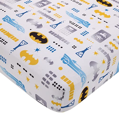Warner Brothers Batman The Caped Crusader Blue, Gray, and Yellow Bat-Signal and Batmobile 2 Piece Toddler Sheet Set - Fitted Bottom Sheet and Reversible Pillowcase - color: Batman the Caped Crusader