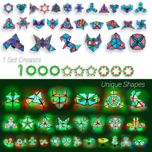 TOSY Magnet Pyramid - 1 Fidget Cube Transforms into 1 Billion Shapes, 243 Rare Earth Magnets, Glowing, Holographic Design, Spinner Accessory, Gift for Christmas Birthday (Set of 1 Stone 1 Glow) - color: Mixed Set (1 Stone 1 Glow)
