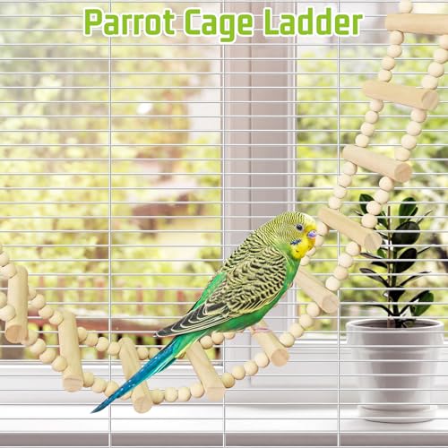 BNOSDM Long Bird Ladder Bridge 39.4 in Wooden Parakeet Climbing & Swing Toys Bird Cage Accessories for Budgies, Cockatiels, Conures, Lovebirds, Canaries (16-Steps) - size: 16-Steps-39in