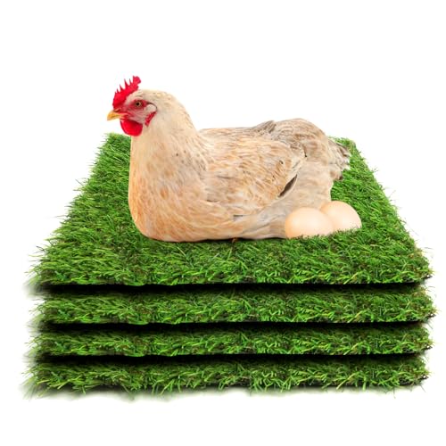 XXXFLOWER Chicken Nesting Pads for Coop 4 Pack 11.81x11.81in | Washable Nesting Pads for Chicken Coop, Artificial Grass Mat for Poultry Accessories, Pet Garden Lawn Indoor Outdoor