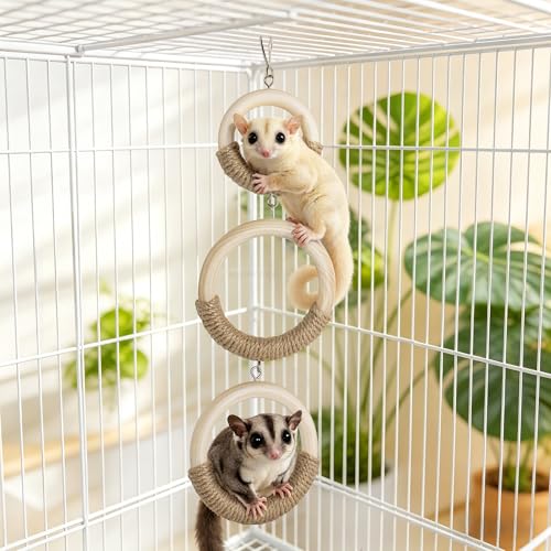 Mygeromon Sugar Glider Toys Climbing Ring Cage Accessories Squirrel Rat Wood Hanging Enrichment Supplies