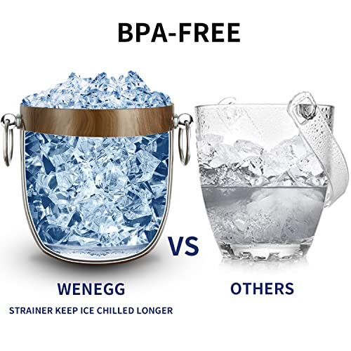 Ice Bucket with Lid, Scoop, Tongs and Strainer - Well Made Insulated Stainless Steel Keep Ice Frozen Longer - Ideal for Cocktail Bar, Parties, Chilling Wine, Champagne - 3 Liter (Teakwood) - color: Teakwood