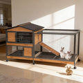 Large Rabbit Hutch Indoor Outdoor, Wooden Bunny Cage with Metal Frame, Chew-Proof Ramp, 3 Leakproof Pull-Out Trays, Rolling Wheels with Locks, Multi-Door Easy Access Small Animal Cage - color: Black-AIR19-X