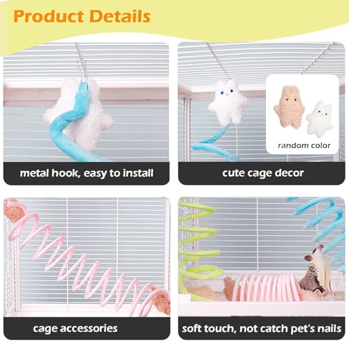 Sugar Glider Play & Sleep Set (Random Color) - Elastic Climbing Rope & Transparent Hammock with Removable Pad, Chew-Proof Hanging Toys for Small Pets