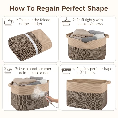 OIASKET 108L Cotton Rope Storage Basket for Living Room and Bedroom 25"x16"x16" Woven Laundry Basket, Heavy Duty Bin for Blankets, Pillows & Toys, Pet-Safe & Scratch-Free, Brown and Black - color: Brown & Black