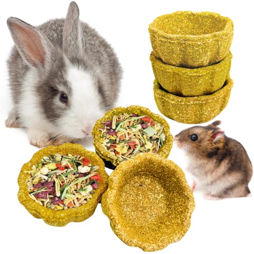 6 Pack Rabbit Chew Toys for Teeth Edible Timothy Hay Chewing Bowl Natural Guinea Pig Toys Small Animal Molar Treats for Bunny Chinchilla Mice Hamster (Yellow) - color: Yellow