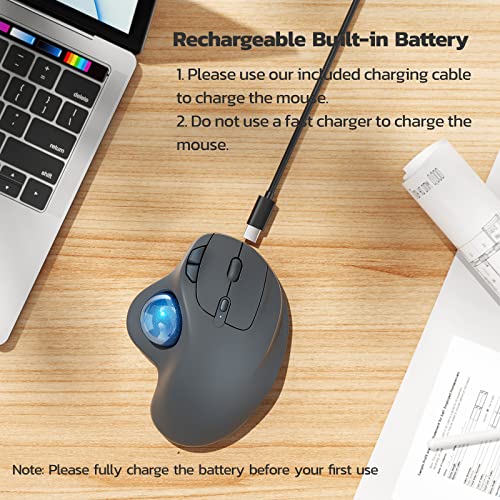 Nulea M501 Wireless Trackball Mouse Ergonomic Thumb Control, 4 DPI Levels | Rechargeable mouse with Bluetooth USB receiver,3 device use,smooth tracking,compatible with PC Mac Windows-Blue Grey
