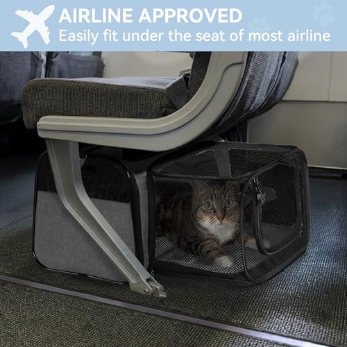 Petsfit 17" x 11" x 11" Airline-Approved Expandable Pet Carrier, 2X Square Expansion Reduces Pet Anxiety, Escape-Proof Self-Locking Zippers, 5 Easy-Access Entrances, for Cats & Small Dogs up to 15 lbs - color: Gray, size: 17.0"L x 11.0"W x 11.0"H