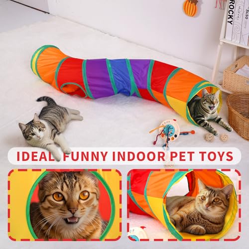 Pet Cat Tunnel, S-Shape Tunnels for Indoor Cats, Collapsible Pet Tunnel for Kitten, Puppy, Rabbit, 25cm-Wide Tunnels, Durable & Breathable, with Peek Hole Toy Ball - color: S-Shaped Tunnel & Rainbow