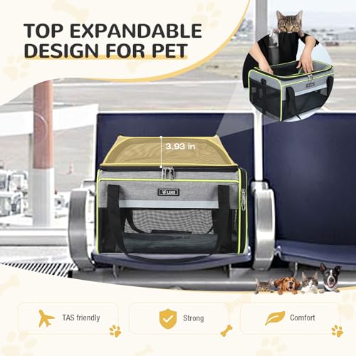 Lekereise Top-Expandable Pet Carrier 18x11x11Inch Delta American United Airline Approved Soft Sided Underseat to 15lbs Travel Carriers for Small Dogs Cats with Locking Safety Zippers Anti-Scratch Mesh - color: Gray